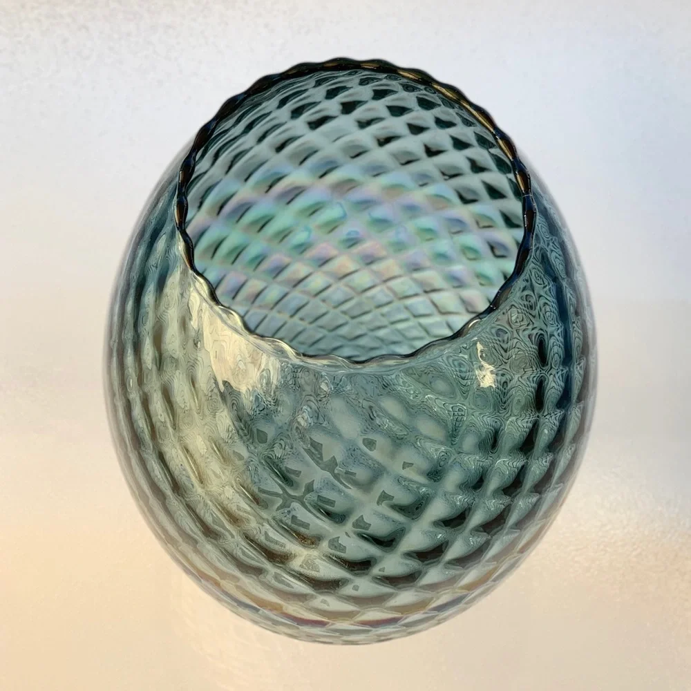 Spanish Iridescent Embossed Diamond Pattern Recycled Glass Large Table Vase